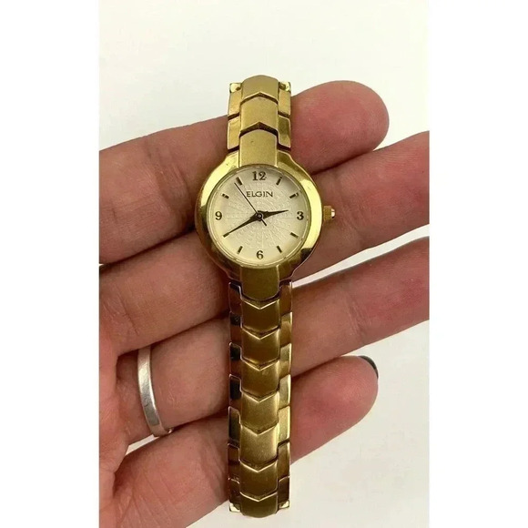 Elgin Gold Tone Watch 22mm EG386 Round Dial Women's WORKS - Picture 6 of 14